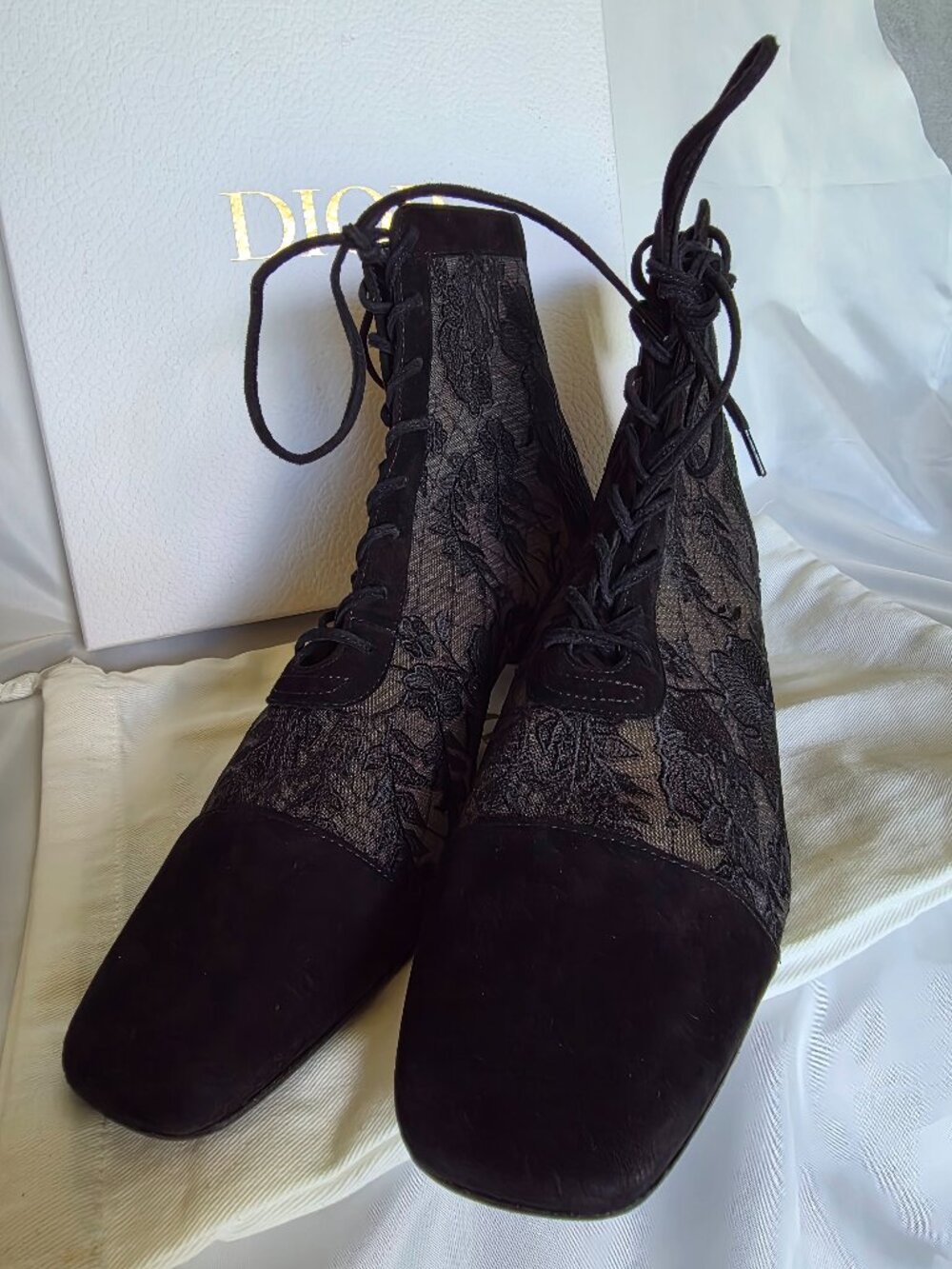 Authentic Christian Dior Naughtily-D Black Lace-Up Ankle Boots EU 38.5 - NEW
